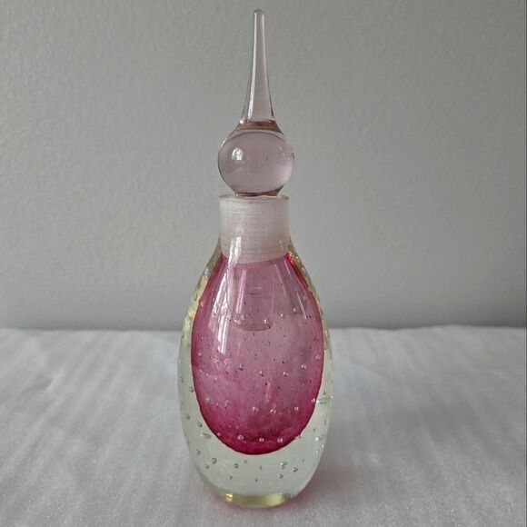 Vintage Pink Art Glass Perfume Bottle Decanter with Stopper Bullicante Bubble - Picture 2 of 8